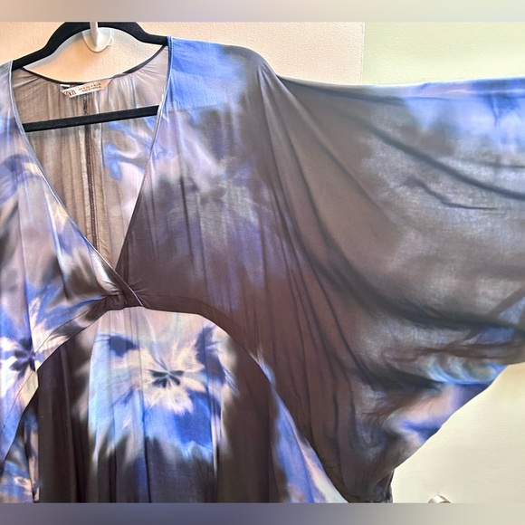 Zara Blue & Black Tie-Dye Flowy Tunic Top - Picture 4 of 14